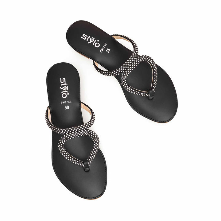 Black Fancy Chappal For Women FN0746