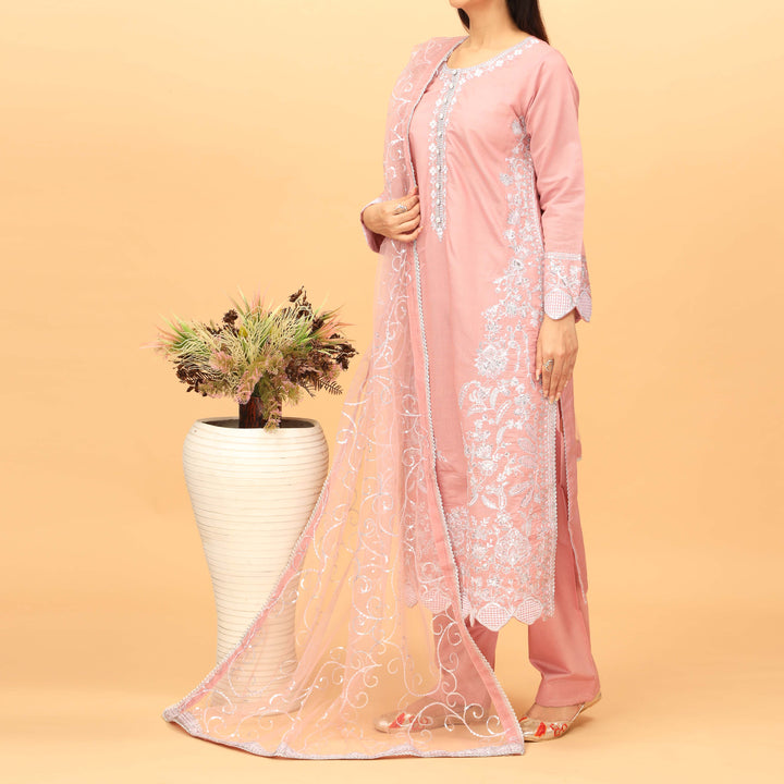 3PC Khaddi Net Embellished Suit PF4014