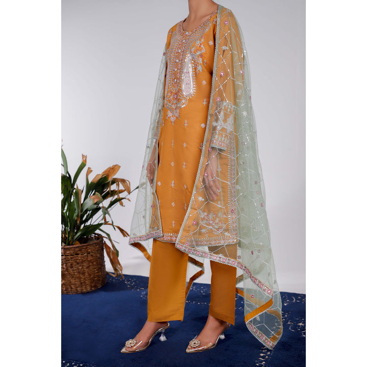 3PC- Embellished Khaddi Net Suit PF4016