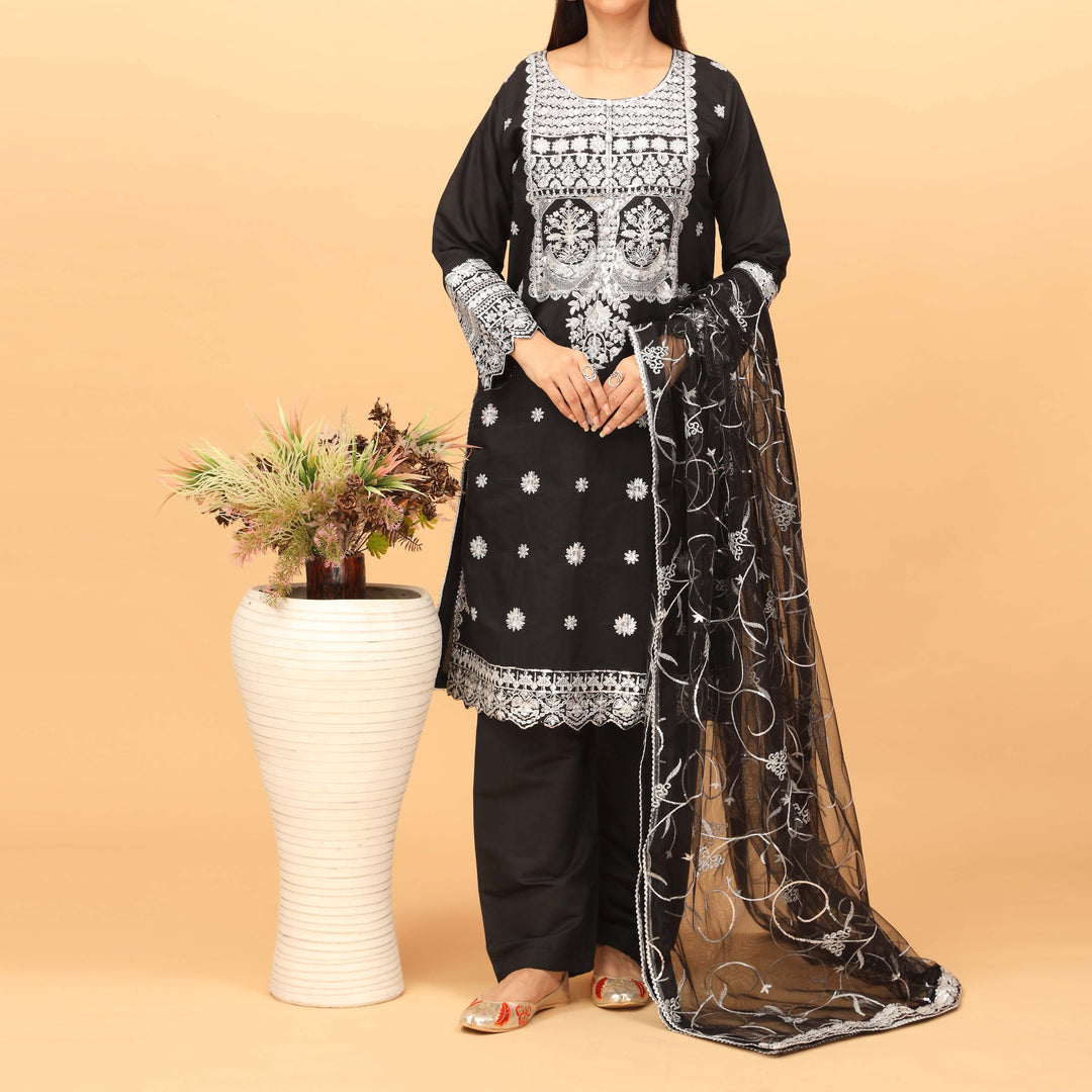 3PC Khaddi Net Embellished Suit PF4017