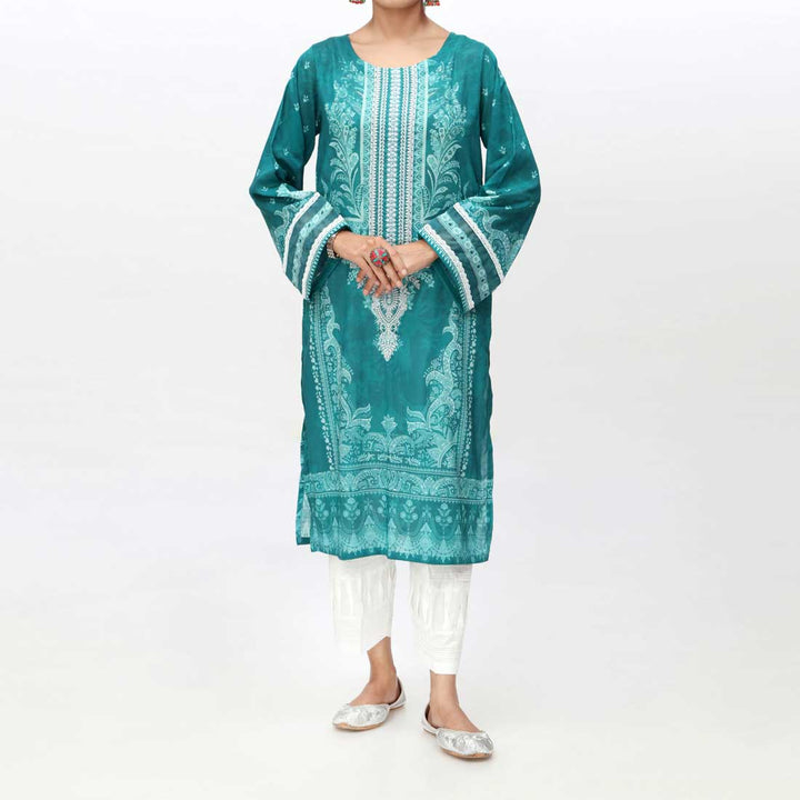 Teal Blue 1PC- Embroidered & Digital Printed Lawn Shirt PS4220