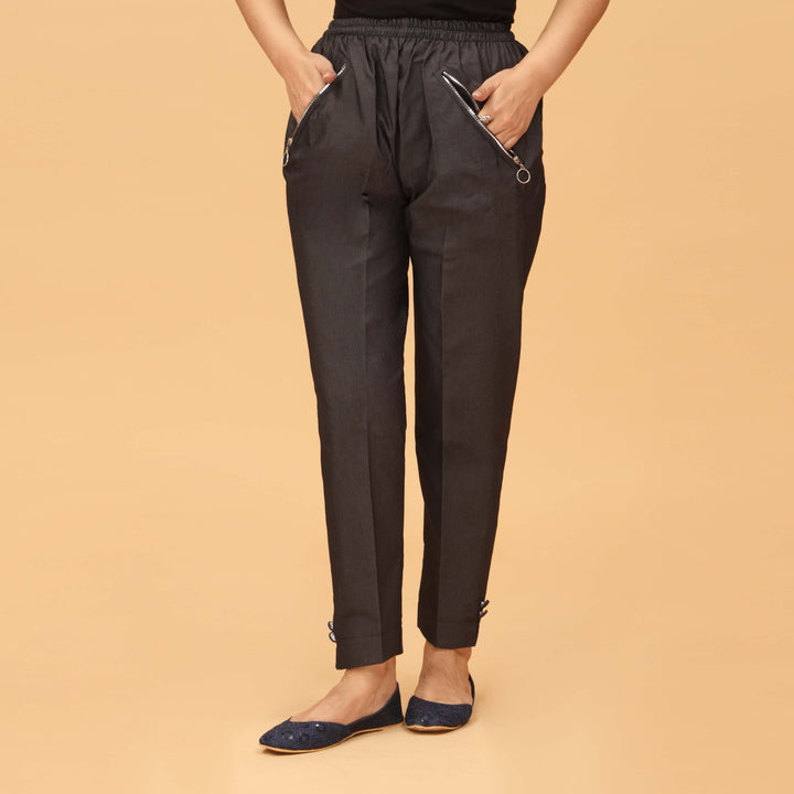 Black Staright Fit Cambric Embellished Trouser PS4560