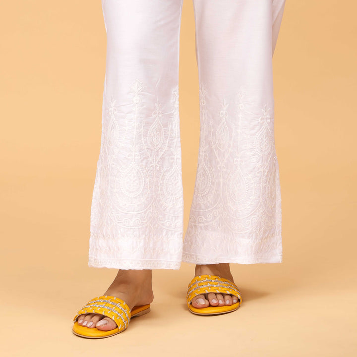 White Straight Fit Embellished Cambric Trouser PS4569