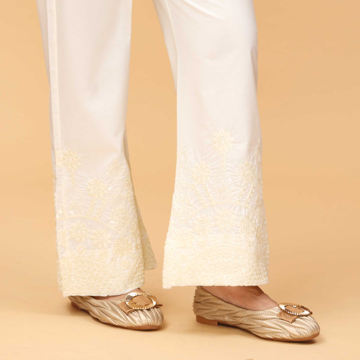 Cream Straight Fit Embellished Cambric Trouser PS4571