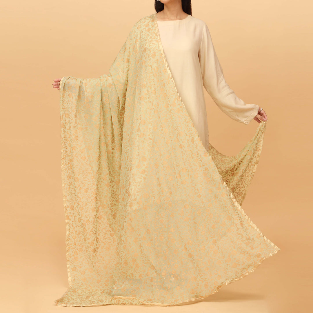 Seagreen Screen Printed Chiffon Dupatta PS4707