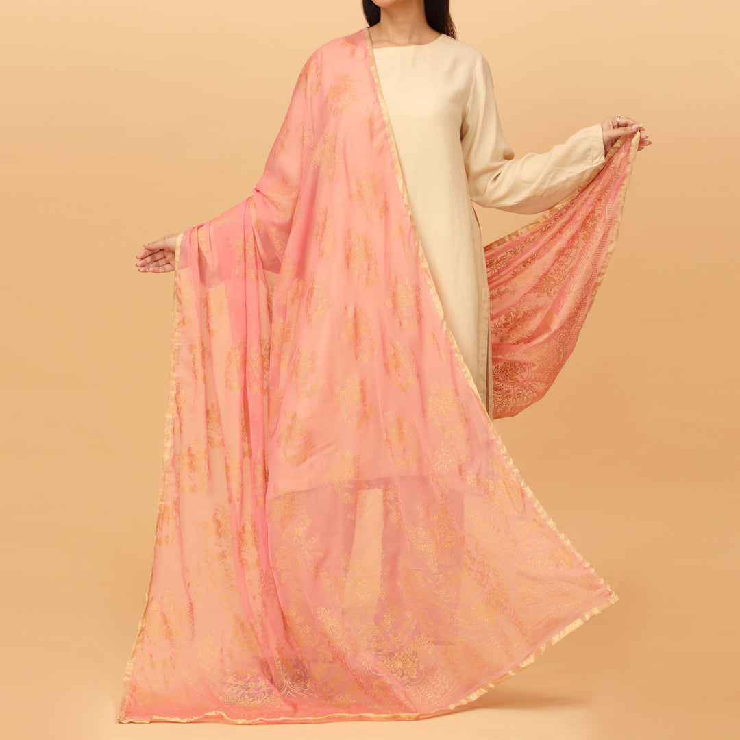 Pink Screen Printed Chiffon Dupatta PS4710