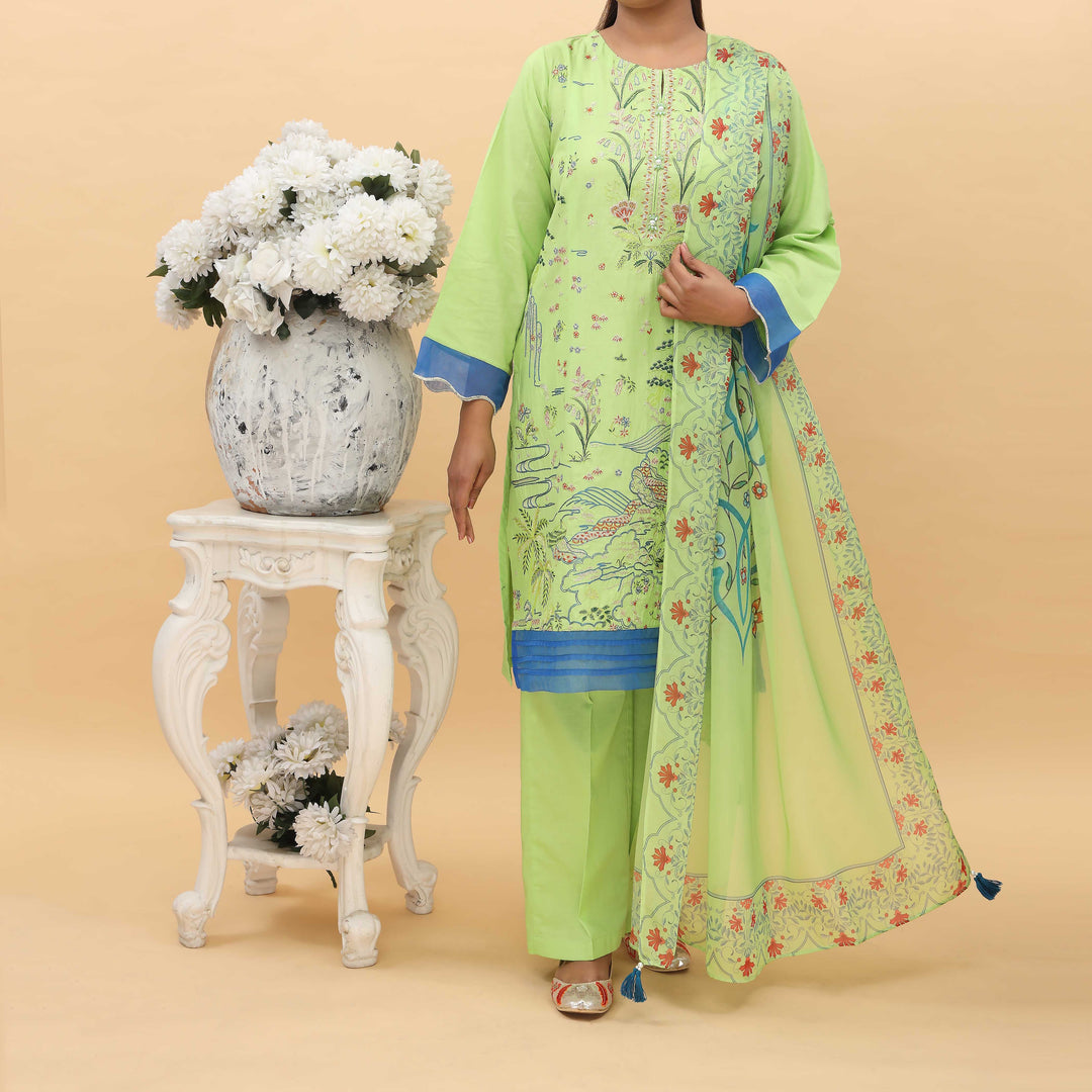 3PC- Printed Cambric Suit  PS5004