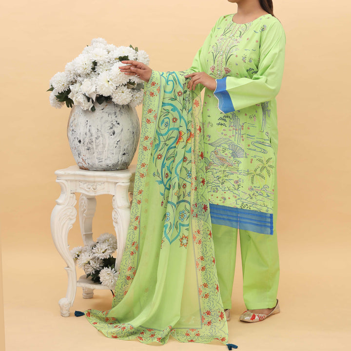 3PC- Printed Cambric Suit  PS5004