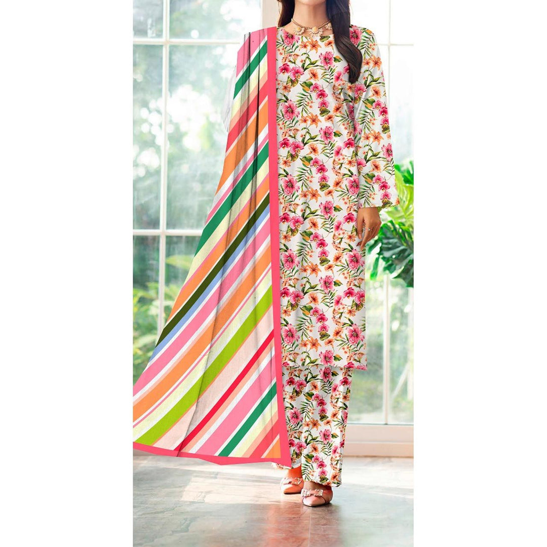 3 PC- Unstitched Digital Printed Cambric Suit PS9454