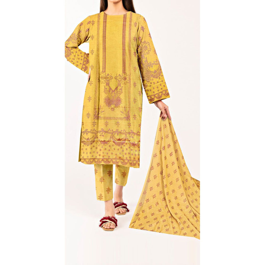 3PC- Unstitched Printed Cambric Suit PS9490