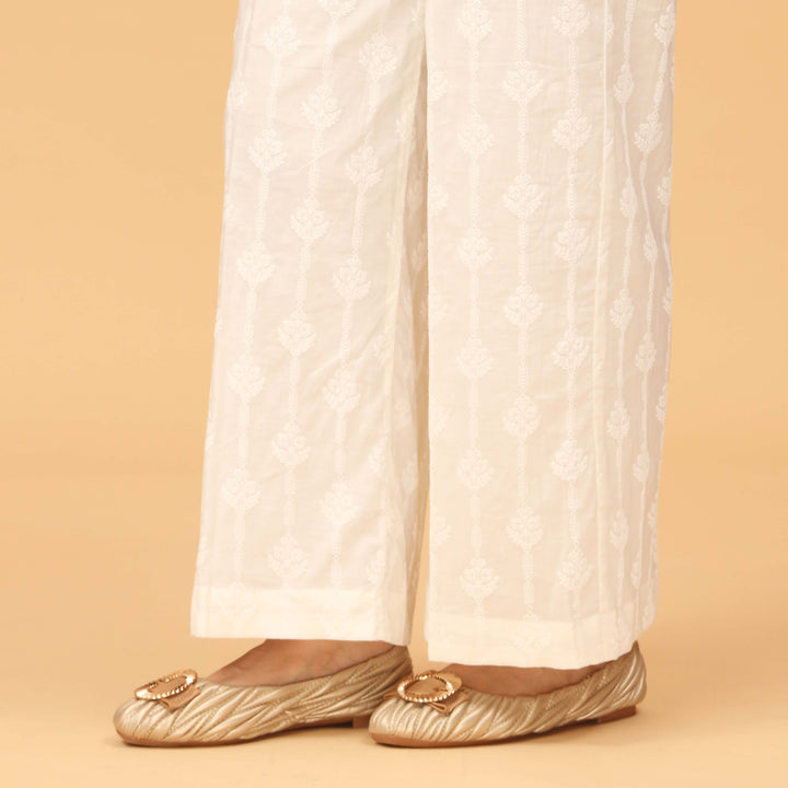 White Puff Printed Cambric Trouser PW3592