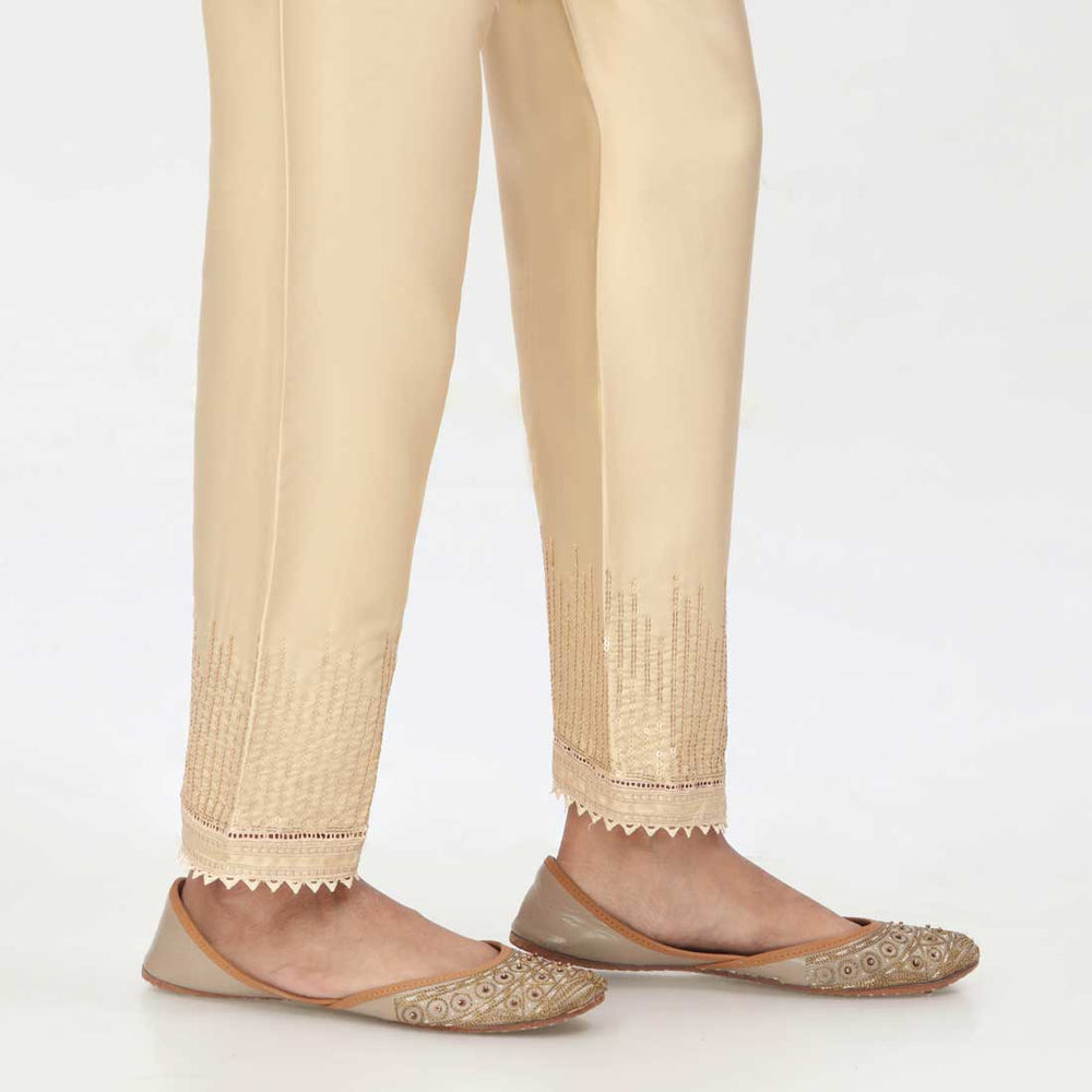 Beige Embroidered Shamoz Silk Trouser PW3693