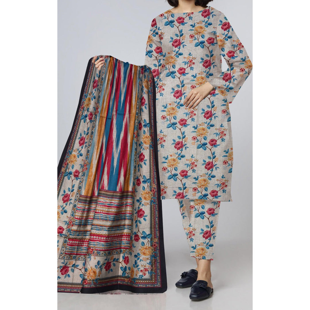 3PC- Unstitched Digital Printed Dhanak Suit PW4491