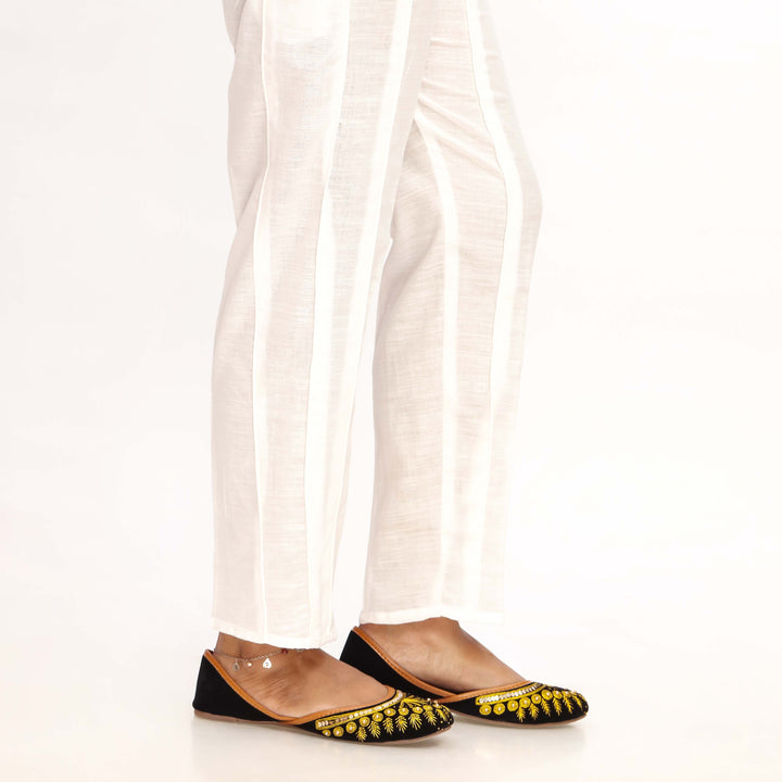 White Straight Fit Khaddar Embellished Trouser PW4502