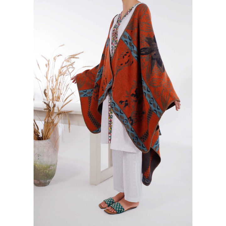 Orange Winter Acrylic Cape Shawl PW4999