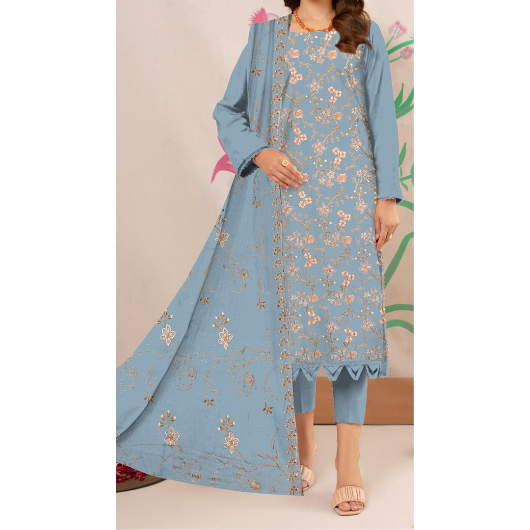 3PC- Unstitched Embroidered Lawn Suit US5203