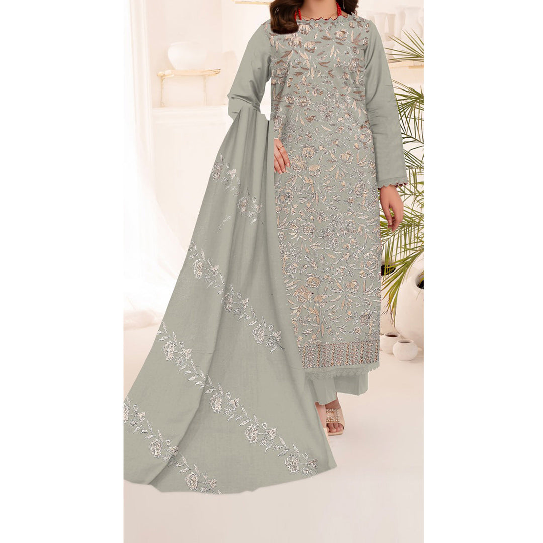 3PC- Unstitched Embroidered Lawn Suit US5209