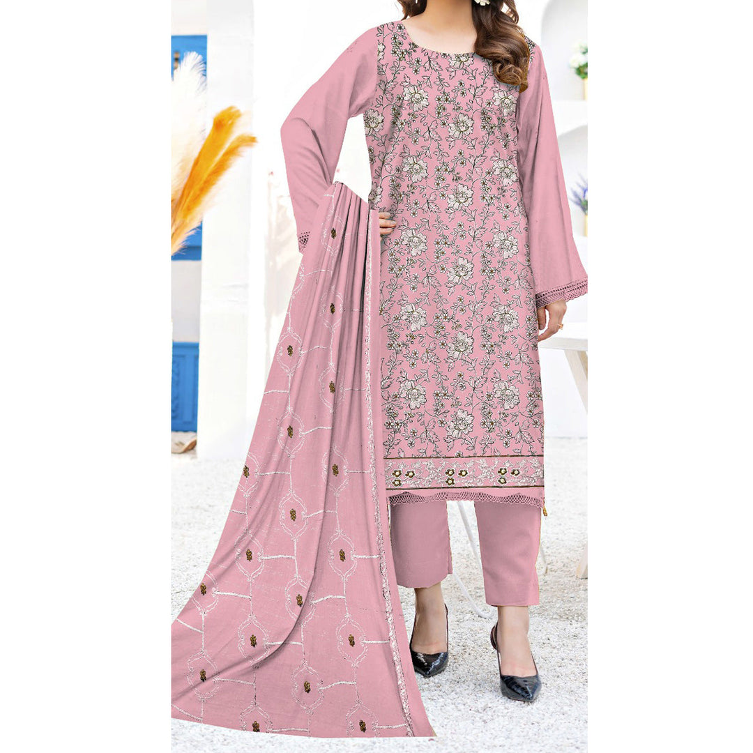 3PC- Unstitched Embroidered Lawn Suit US5215