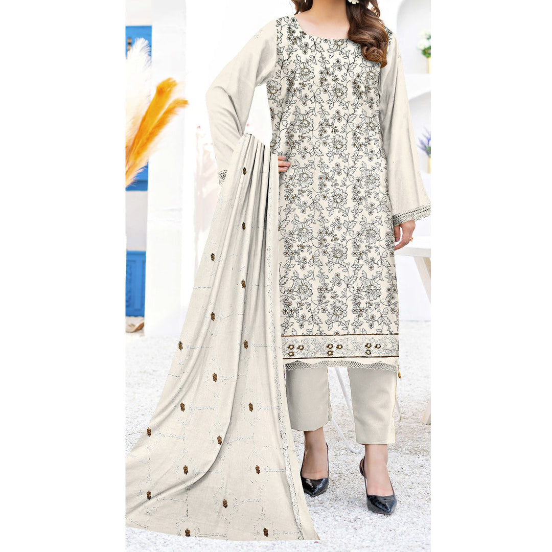 3PC- Unstitched Embroidered Lawn Suit US5219