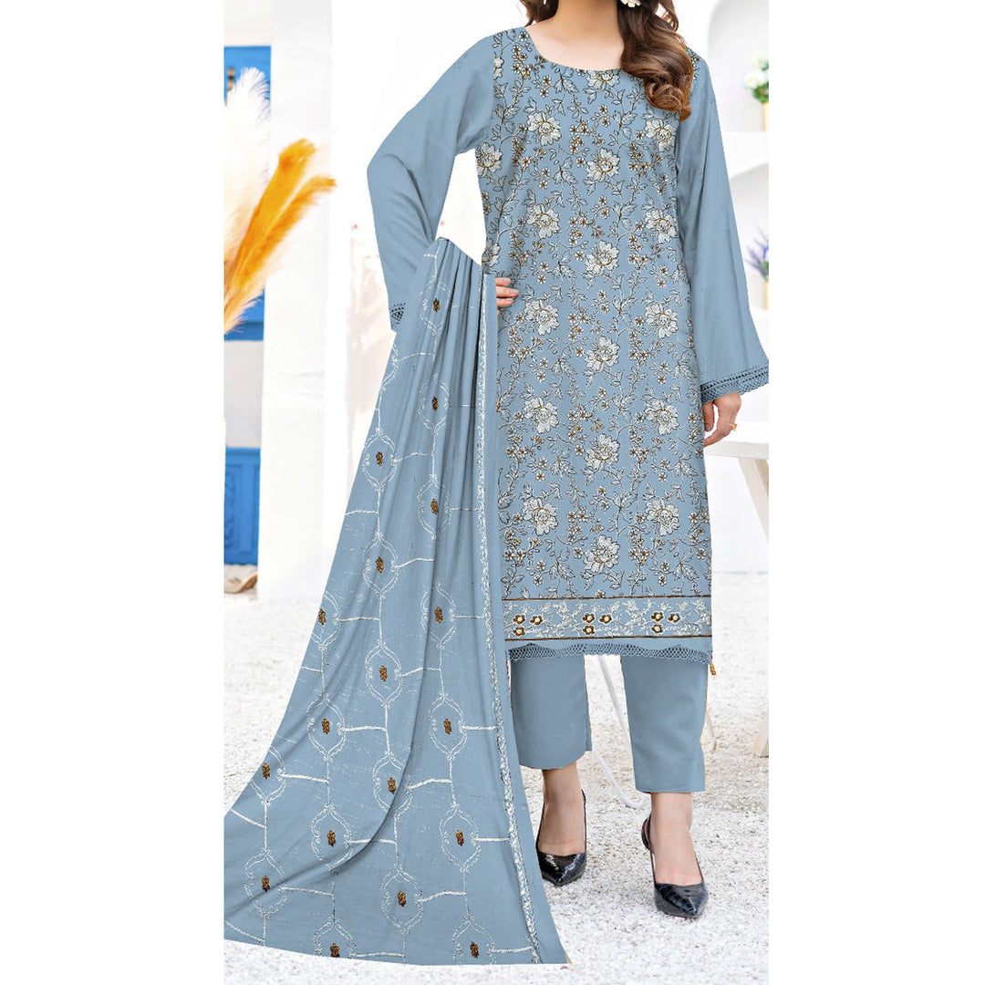 3PC- Unstitched Embroidered Lawn Suit US5221