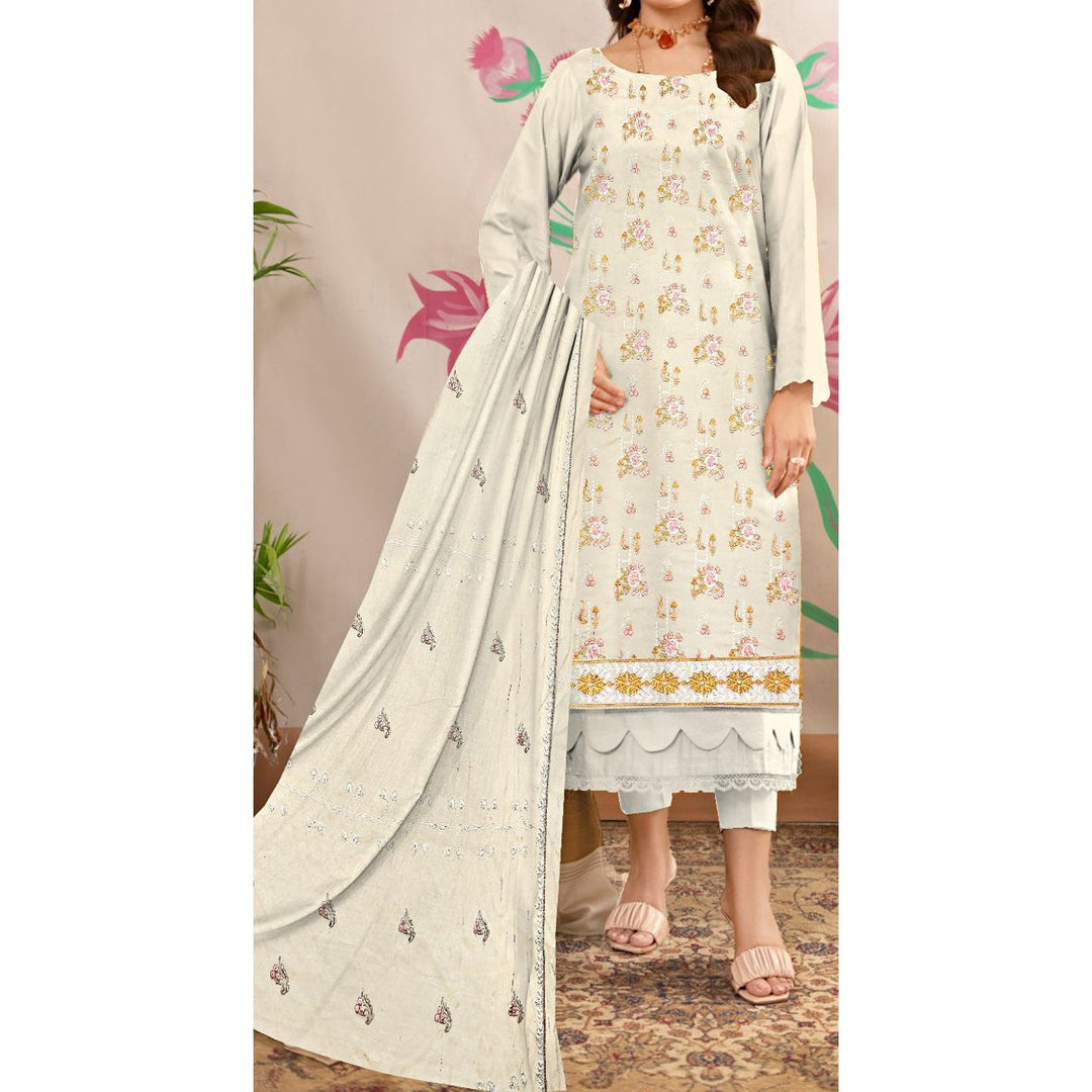 3PC- Unstitched Embroidered Lawn Suit US5246