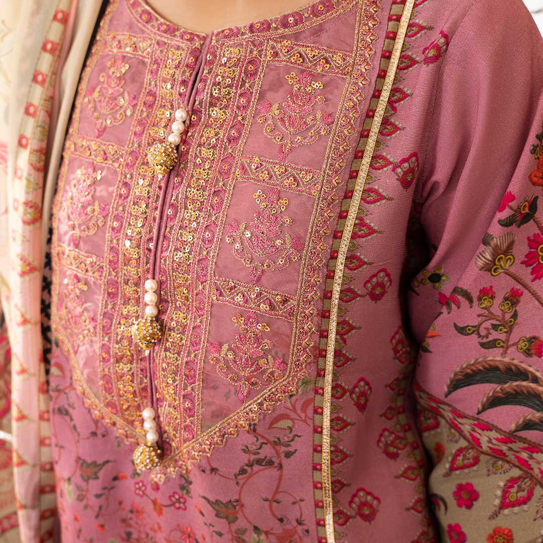 2PC- Embroidered Raw Silk Suit PW3062