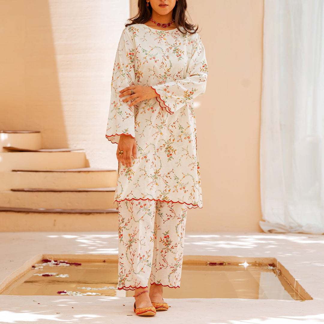 2PC- Cambric Printed &Embellished Shirt With Printed Trouser PS3332