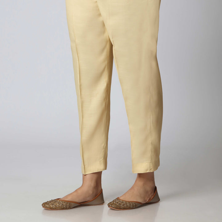 Beige Raw Silk Plain Slim Fit Trouser PS3521