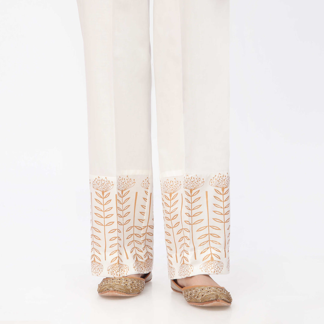 White Printed Cambric Straight Fit Trouser PS3549