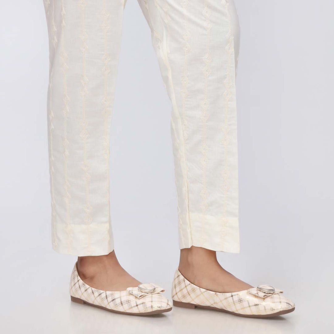 Cream Embroidered Cambric Slim Fit Trouser PS3562