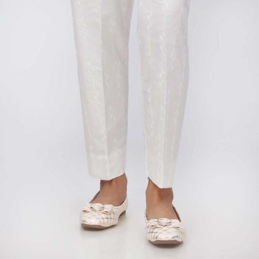 White Embroidered Cambric Slim Fit Trouser PS3562