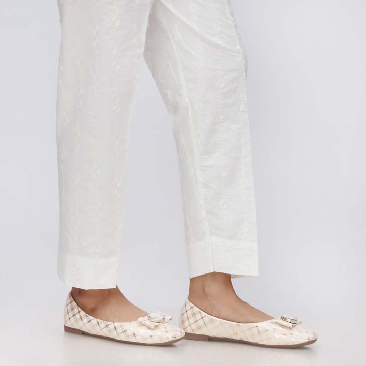 White Embroidered Cambric Slim Fit Trouser PS3562