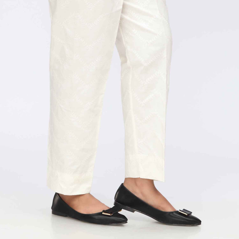 Cream Cambric Embroidered Slim Fit Trouser PS3564