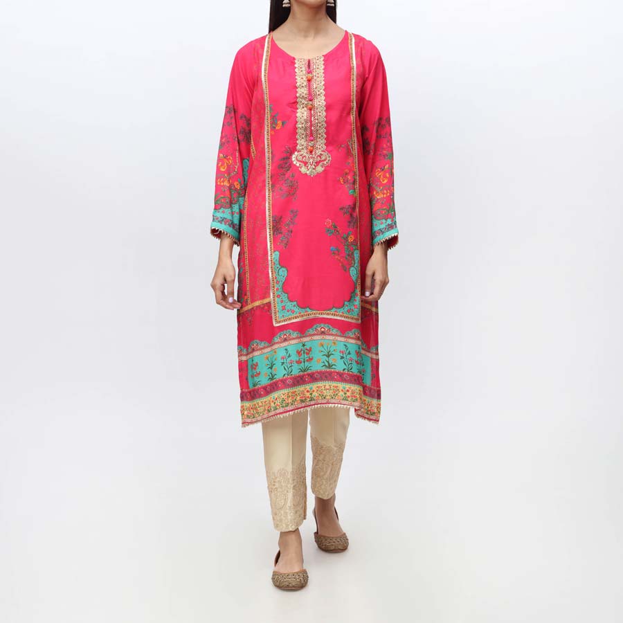 1PC- Embroidered & Digital Printed RawSilk Shirt PW3063