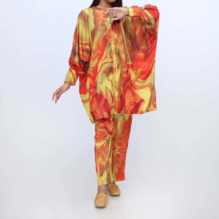 2PC-Printed Grip Silk Shirt & Trouser PW3089