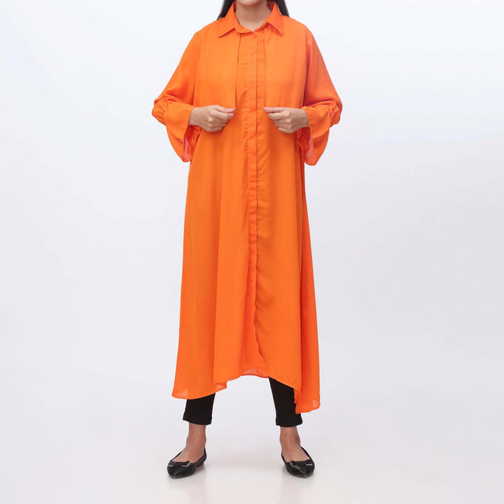 1PC- Solid Georgette Long Shirt   PW3296