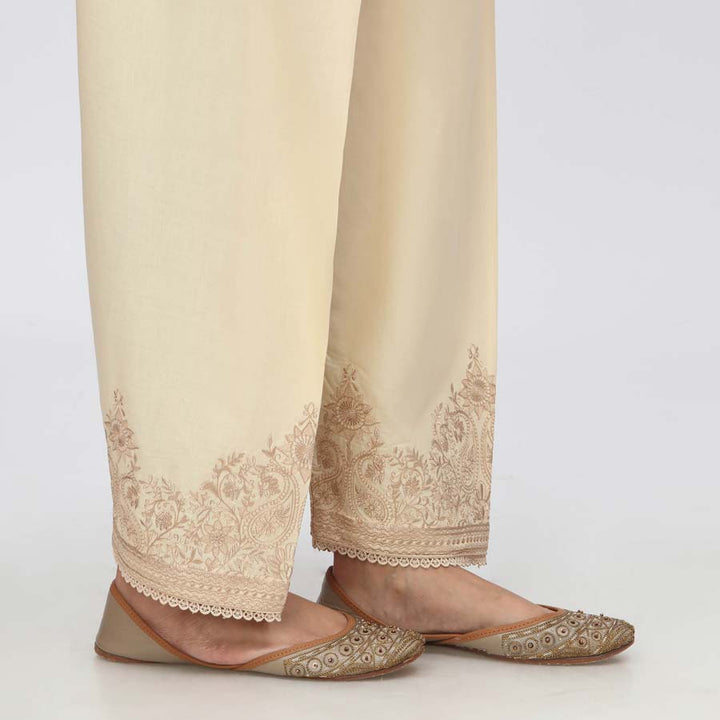 Beige Embroidered Cambric Shalwar PW3586