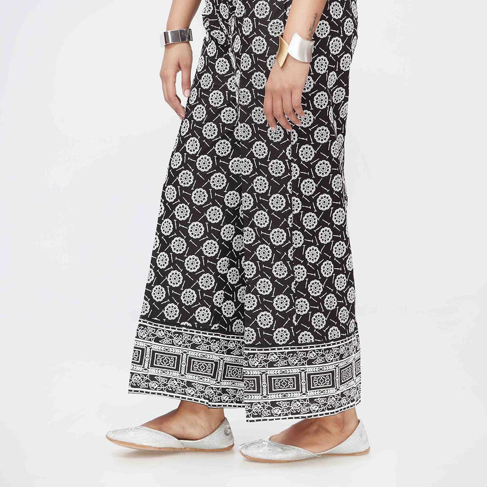 Black Puff Printed Cambric Straight Trouser PW3589