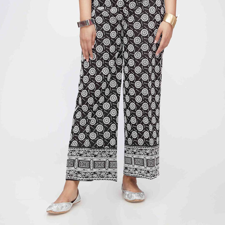 Black Puff Printed Cambric Straight Trouser PW3589