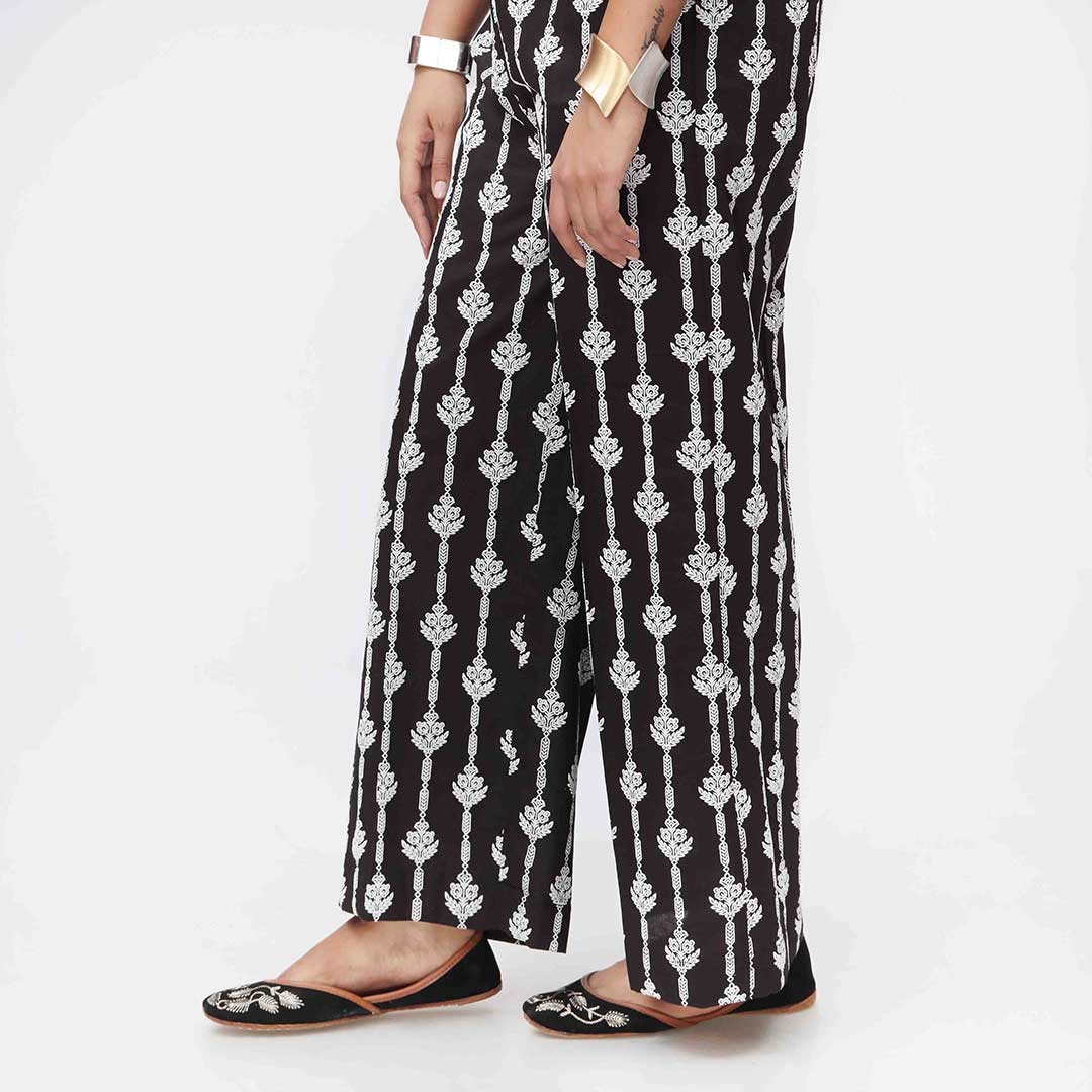 Black Puff Printed Cambric Straight Trouser PW3592