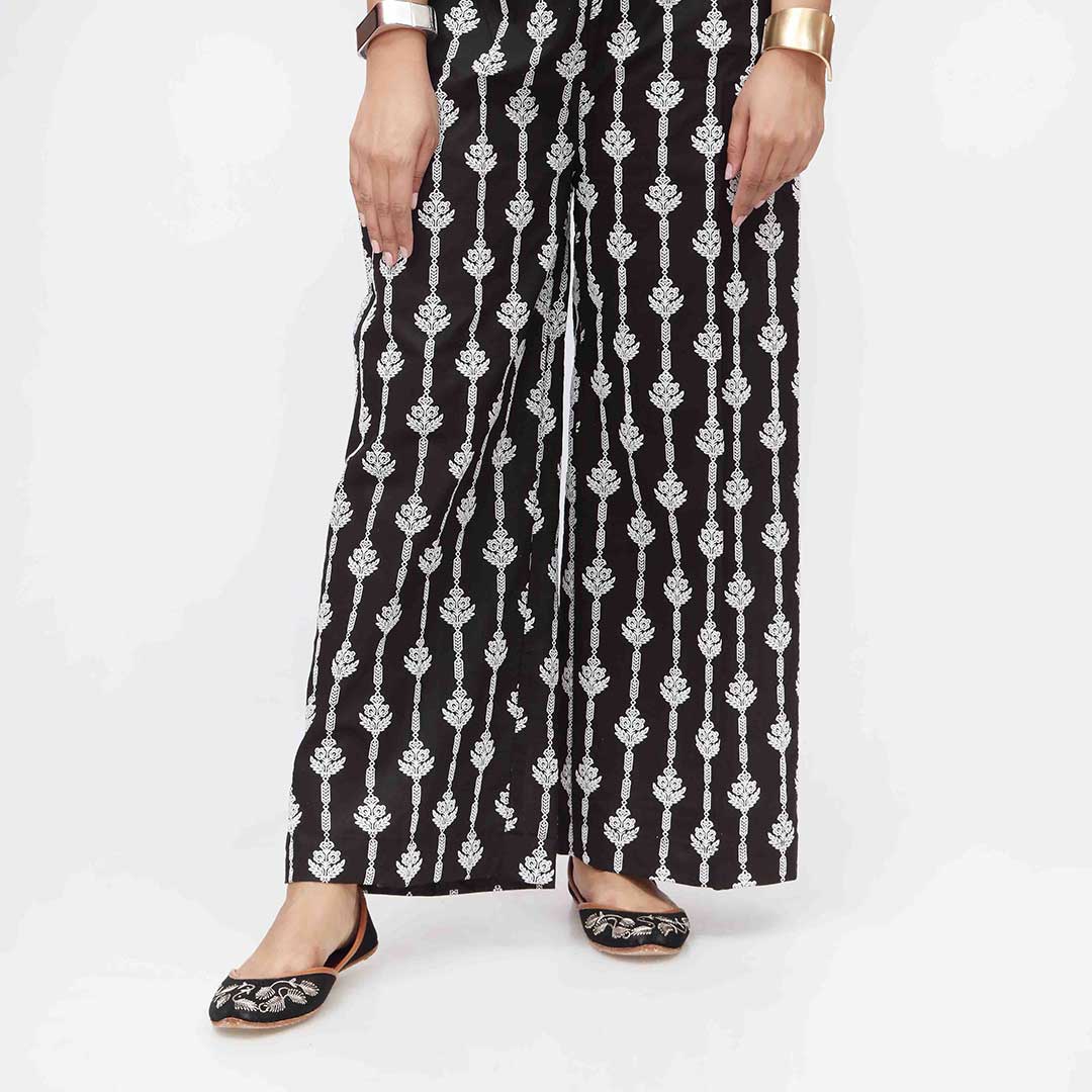 Black Puff Printed Cambric Straight Trouser PW3592