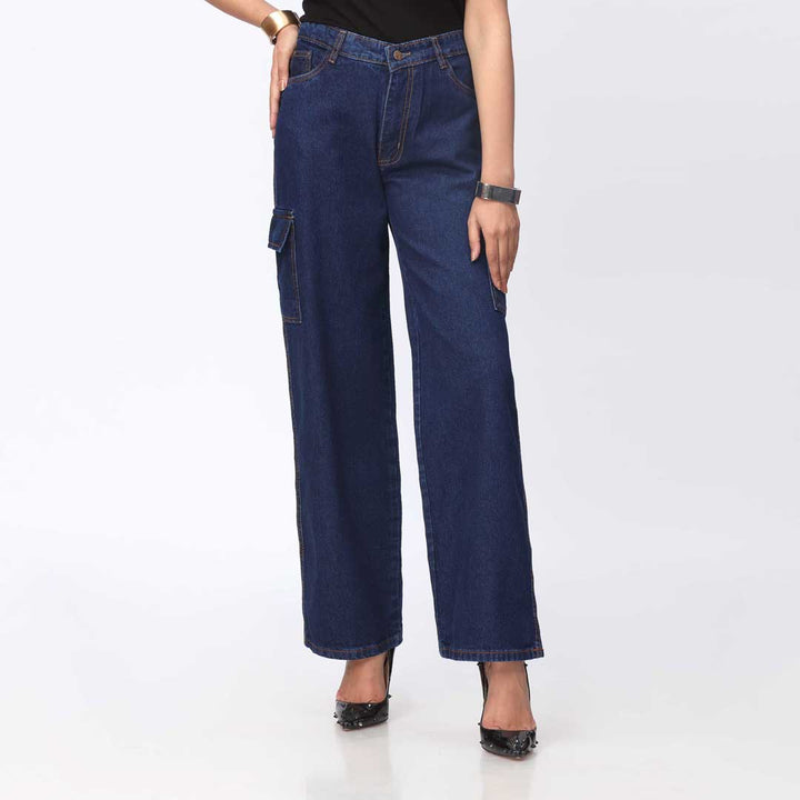 Navy Cargo Denim Pant PW3615