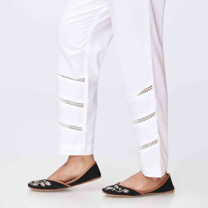 White Cambric Laced Slimfit Trouser PW3641