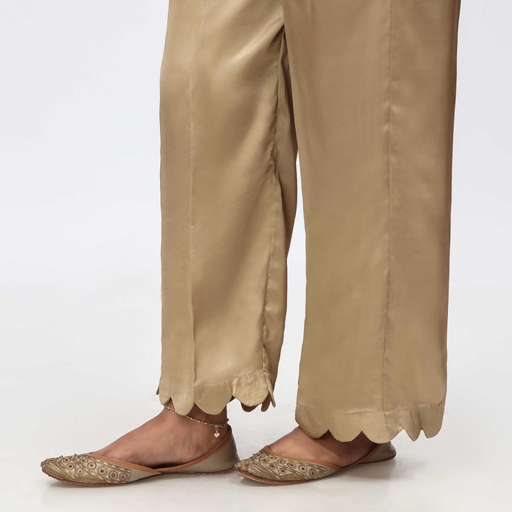 Beige Scallops Cambric Straight Trouser PW3645