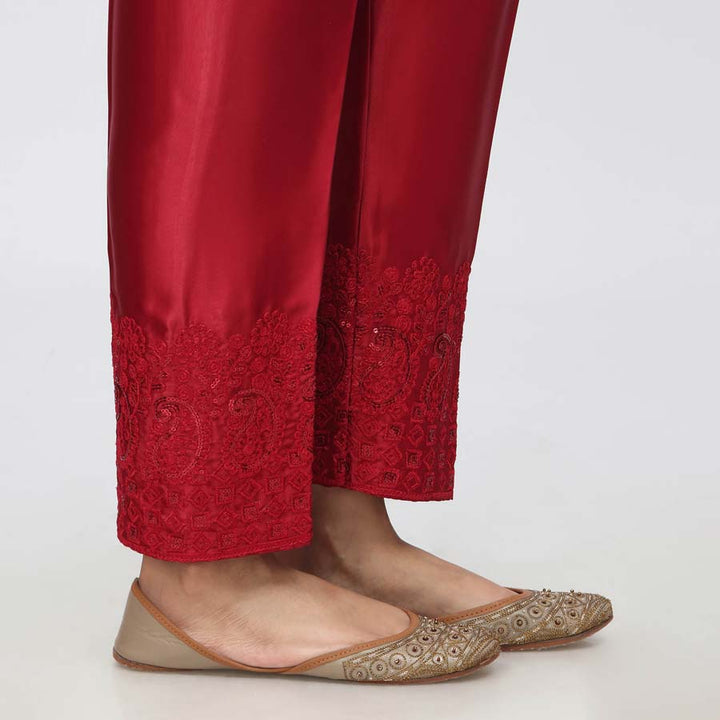 Maroon Embroidered Shamouse Silk Trouser PW3694