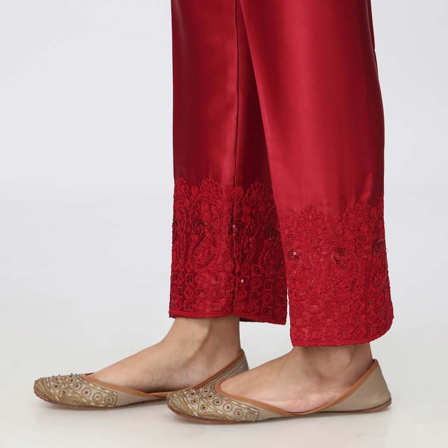 Maroon Embroidered Shamouse Silk Trouser PW3694