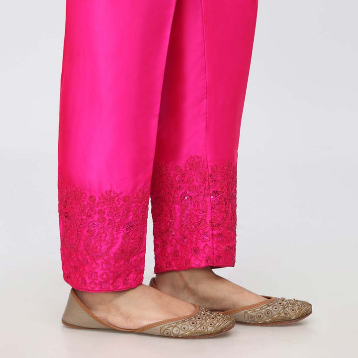 Pink Embroidered  Shamouse Silk Trouser PW3694