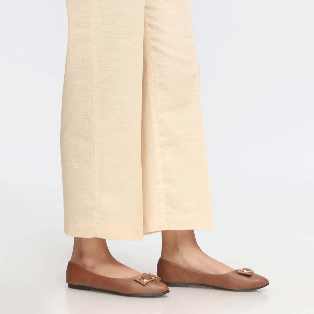 Beige Plain Khaddar Straight Fit Trouser PW3696