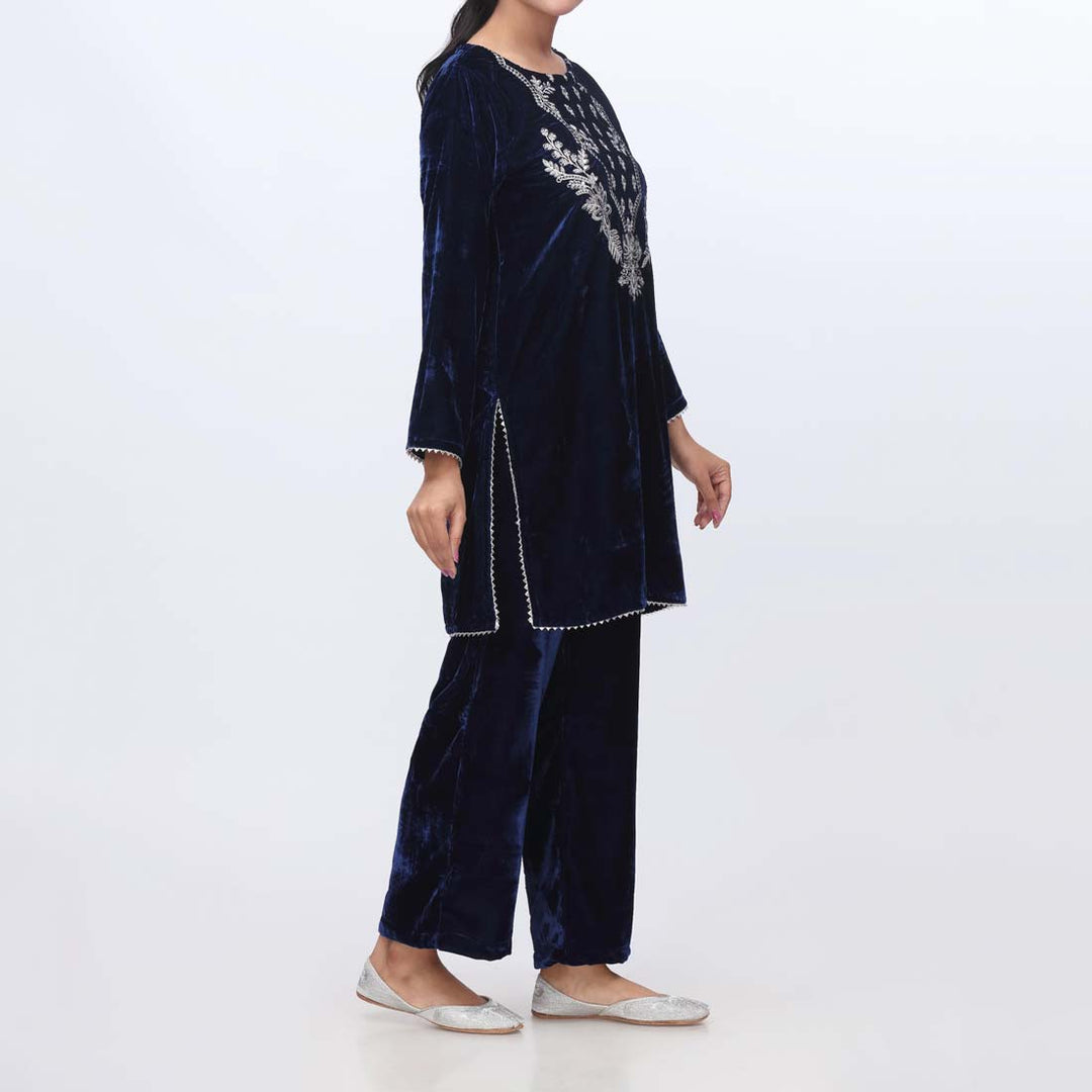 2PC- Embroidered Velvet Suit PW9138